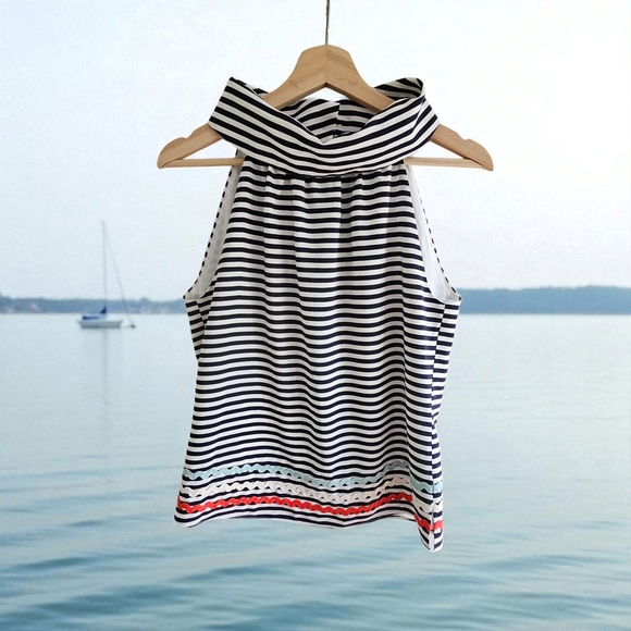 Sail to Sable Striped Sleeveless Top with Colorful Hem, New, Size XS - Picture 1 of 14